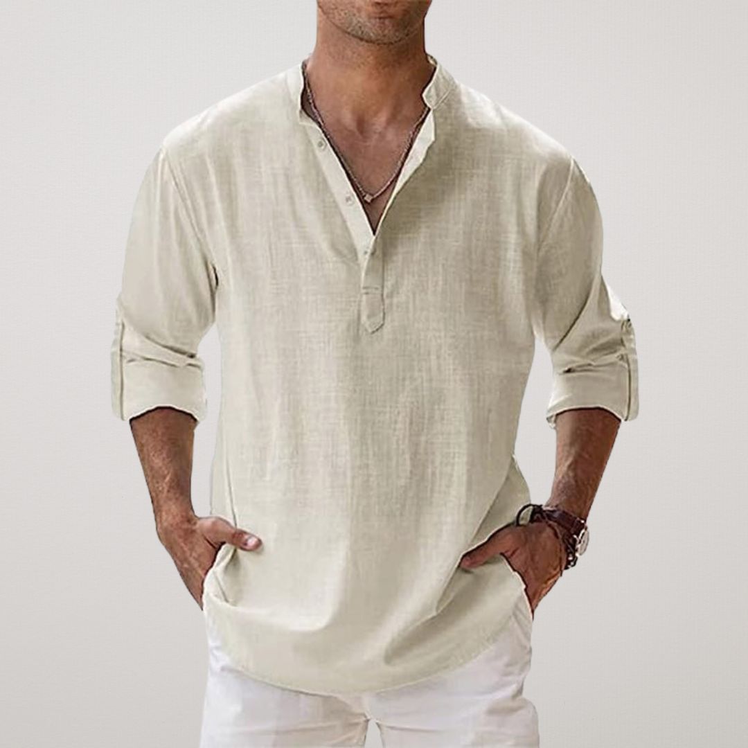 Blake | Linen Effect Cotton Henley Shirt